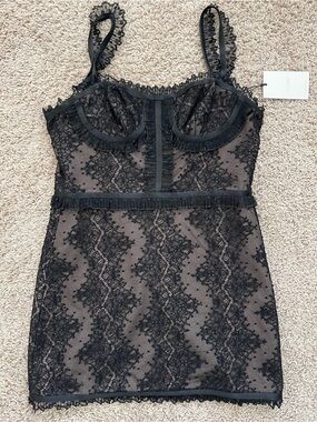 Alexis Nude Slip Dress with Black Trim
